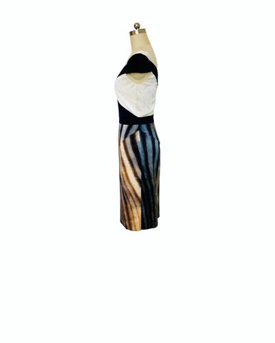 Fossil Print Silk Colour Block Dress - (50%OFF)