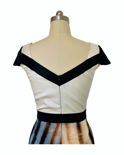 Fossil Print Silk Colour Block Dress - (50%OFF)