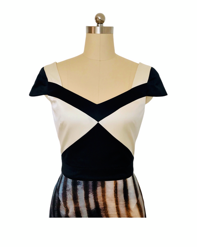 Fossil Print Silk Colour Block Dress - (50%OFF)