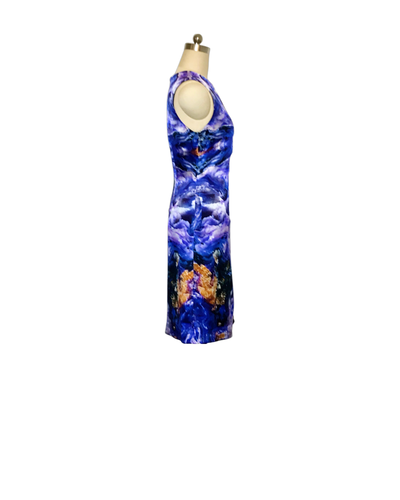 Violet Print Silk Satin Shift Dress - (50%OFF)