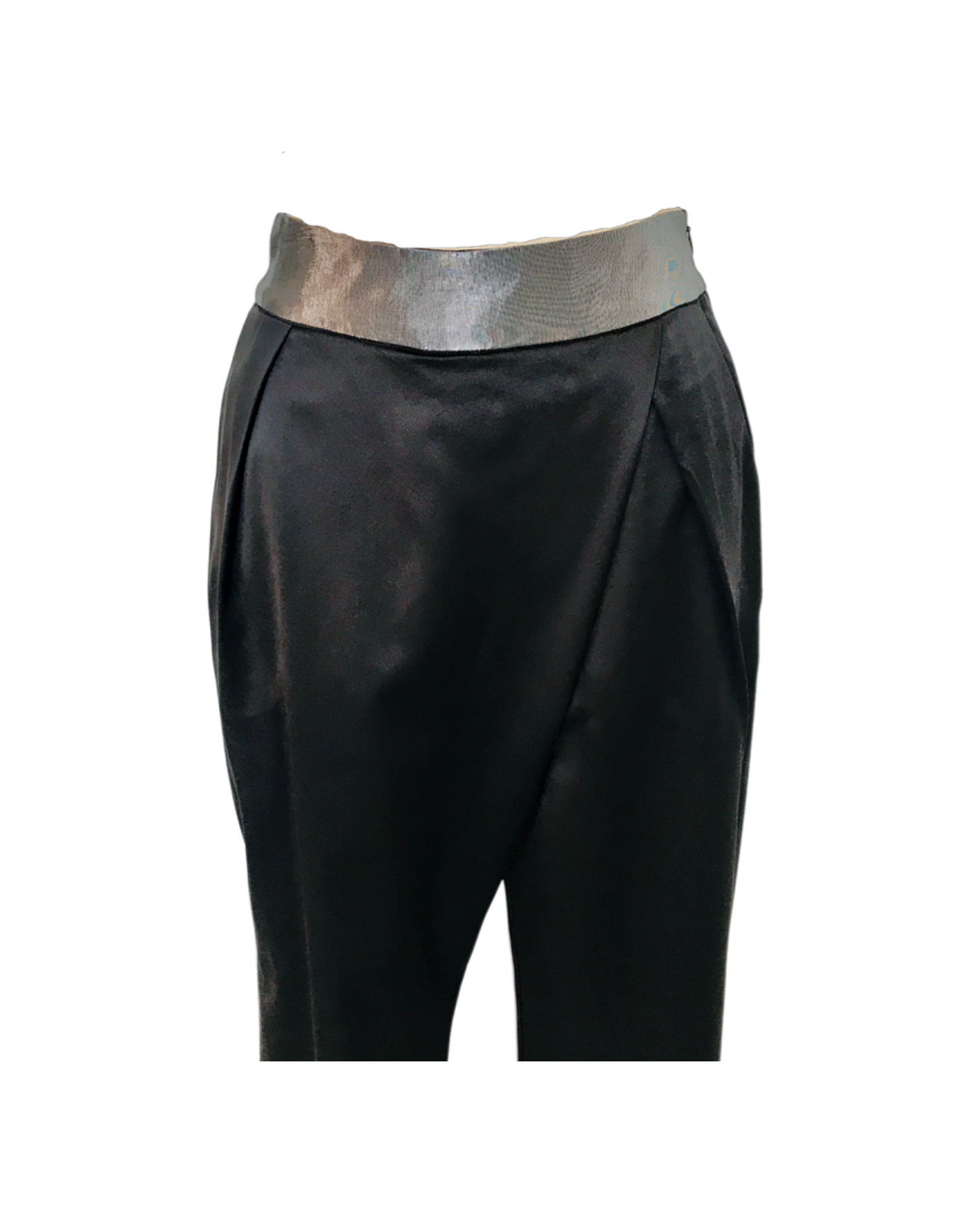 Black silk satin Wrap Pleat Culottes - ( 50%OFF )