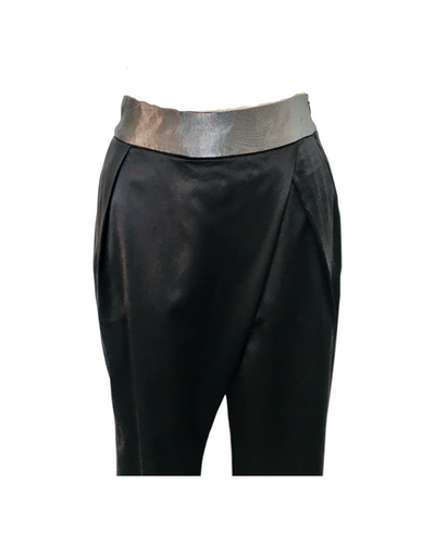 Black silk satin Wrap Pleat Culottes - ( 50%OFF )