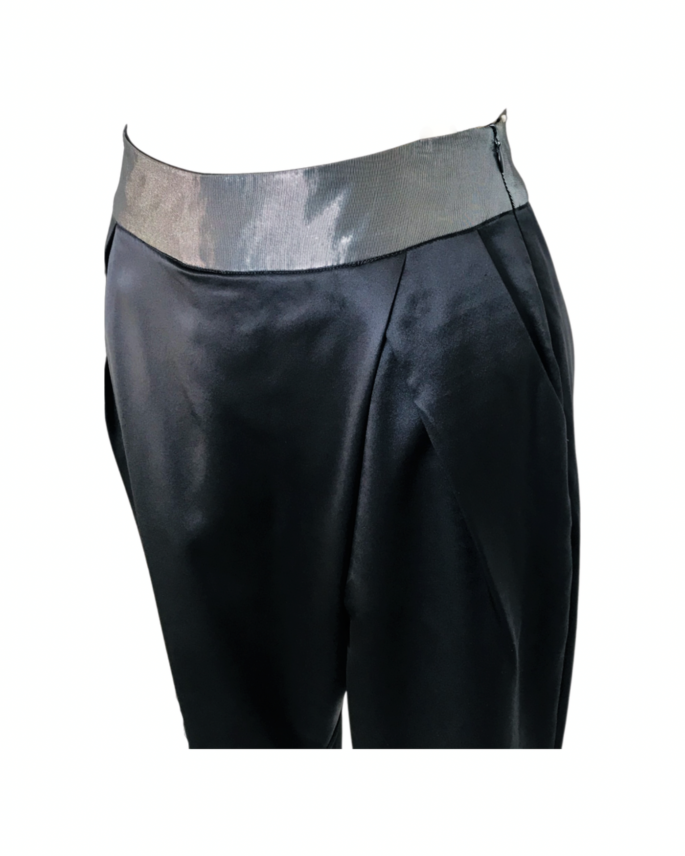 Black silk satin Wrap Pleat Culottes - ( 50%OFF )