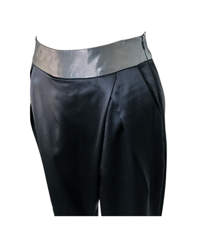 Black silk satin Wrap Pleat Culottes - ( 50%OFF )