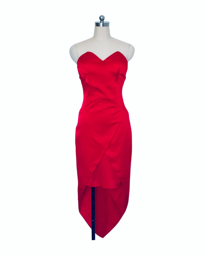 Crimson Silk Satin Strapless Layer Gown - (50%OFF)