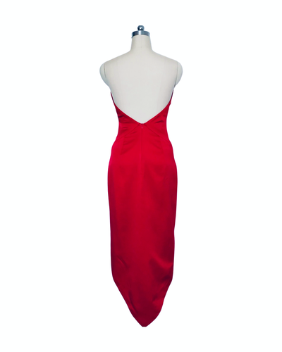 Crimson Silk Satin Strapless Layer Gown - (50%OFF)