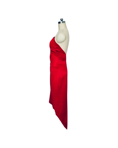 Crimson Silk Satin Strapless Layer Gown - (50%OFF)