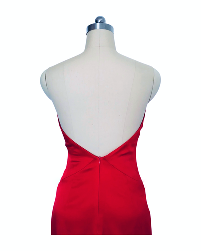 Crimson Silk Satin Strapless Layer Gown - (50%OFF)
