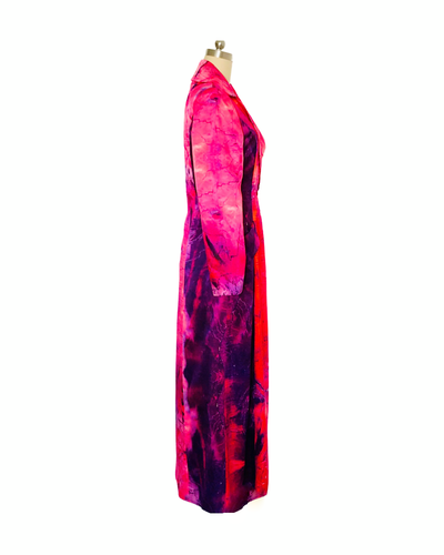 Crimson Calcite Print Silk Satin Opera Coat  - (50% OFF )