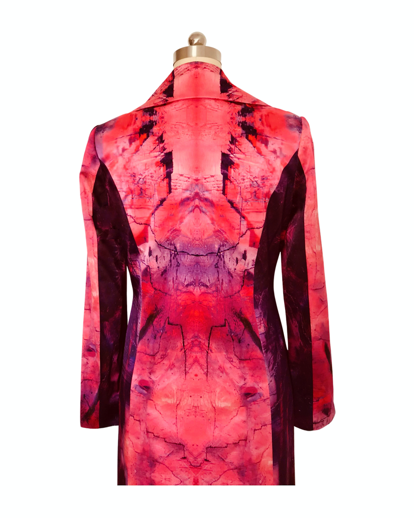 Crimson Calcite Print Silk Satin Opera Coat  - (50% OFF )