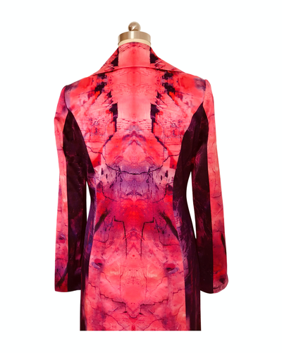 Crimson Calcite Print Silk Satin Opera Coat  - (50% OFF )