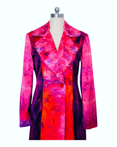 Crimson Calcite Print Silk Satin Opera Coat  - (50% OFF )