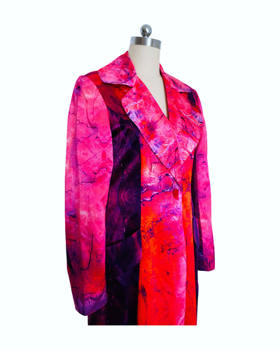 Crimson Calcite Print Silk Satin Opera Coat  - (50% OFF )
