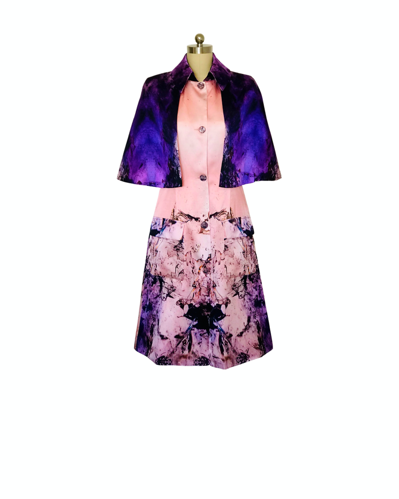 Pink Amethyst Print Silk Satin Cape Coat  - (50% OFF )