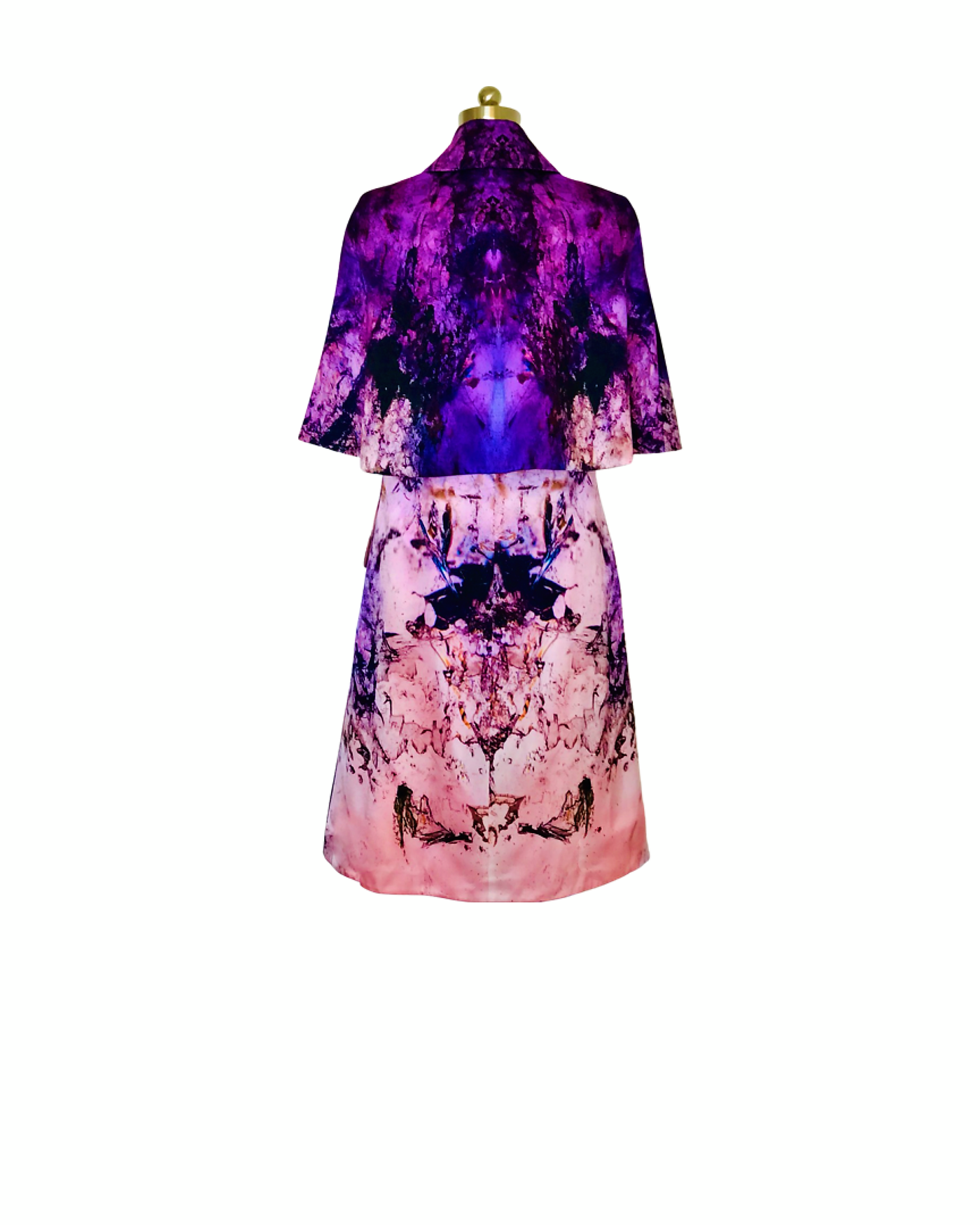 Pink Amethyst Print Silk Satin Cape Coat  - (50% OFF )