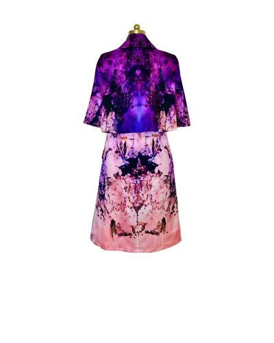 Pink Amethyst Print Silk Satin Cape Coat  - (50% OFF )