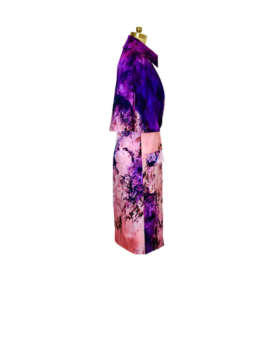 Pink Amethyst Print Silk Satin Cape Coat  - (50% OFF )