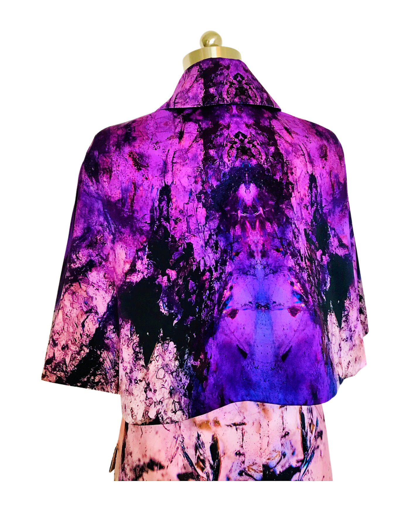 Pink Amethyst Print Silk Satin Cape Coat  - (50% OFF )