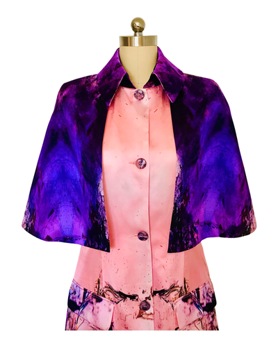 Pink Amethyst Print Silk Satin Cape Coat  - (50% OFF )