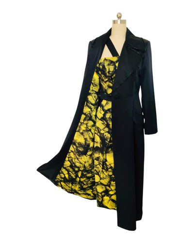 Black Beaded Collar Silk Satin Opera Coat - (50% OFF )