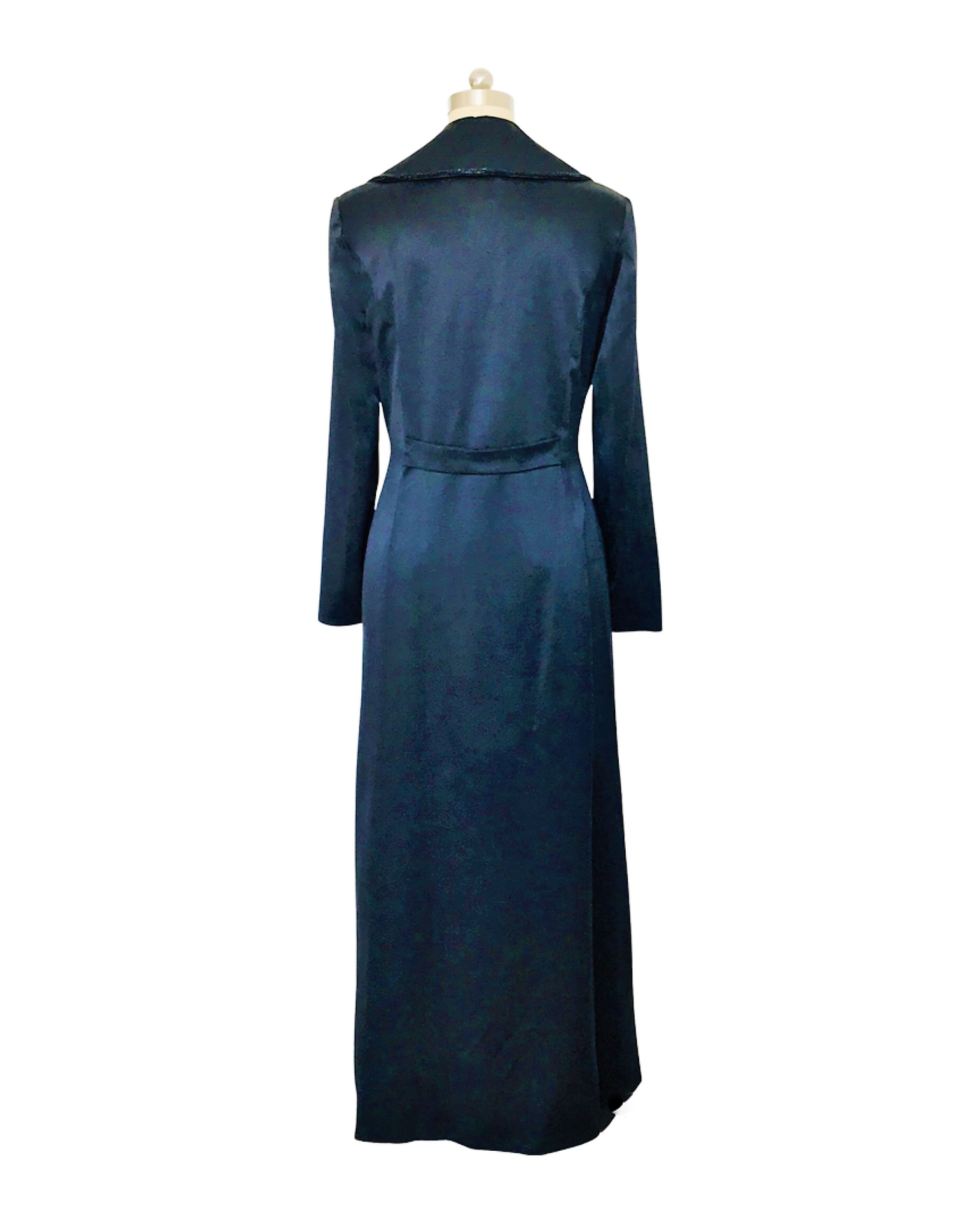 Black Beaded Collar Silk Satin Opera Coat - (50% OFF )