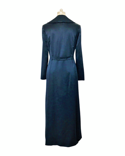 Black Beaded Collar Silk Satin Opera Coat - (50% OFF )