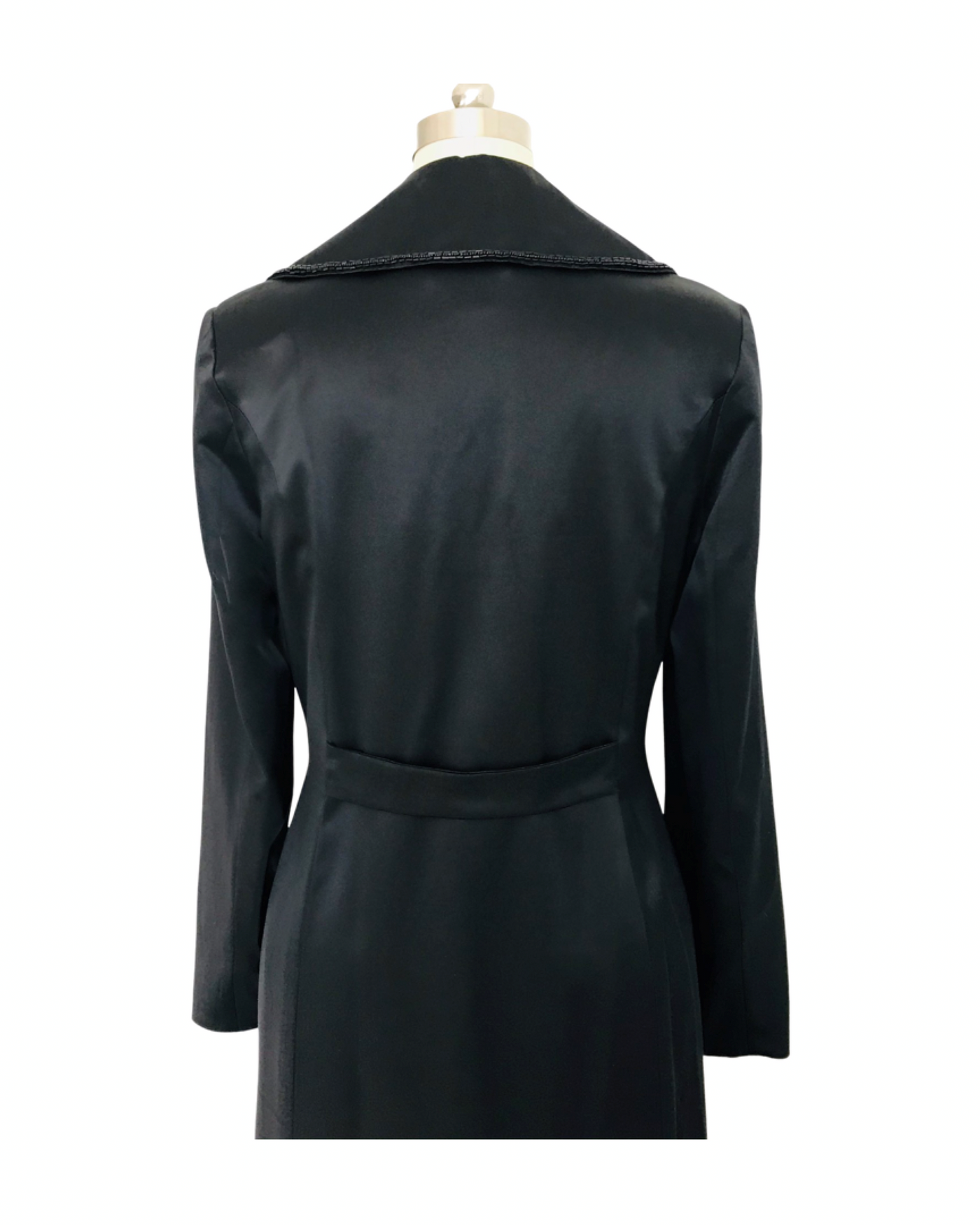Black Beaded Collar Silk Satin Opera Coat - (50% OFF )