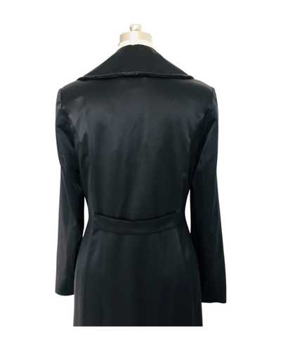 Black Beaded Collar Silk Satin Opera Coat - (50% OFF )