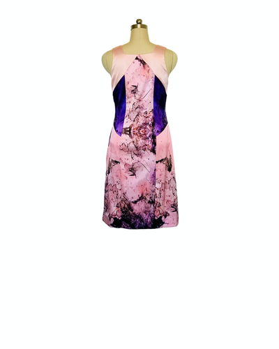 Pink Amethyst Print Silk Splice Dress - (50%OFF)