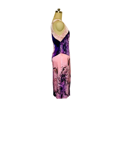 Pink Amethyst Print Silk Splice Dress - (50%OFF)