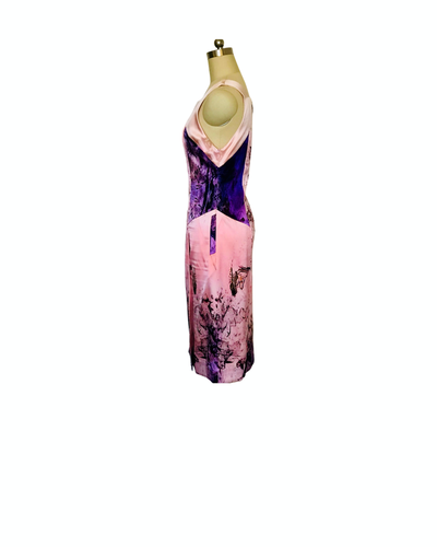 Pink Amethyst Print Silk Splice Dress - (50%OFF)