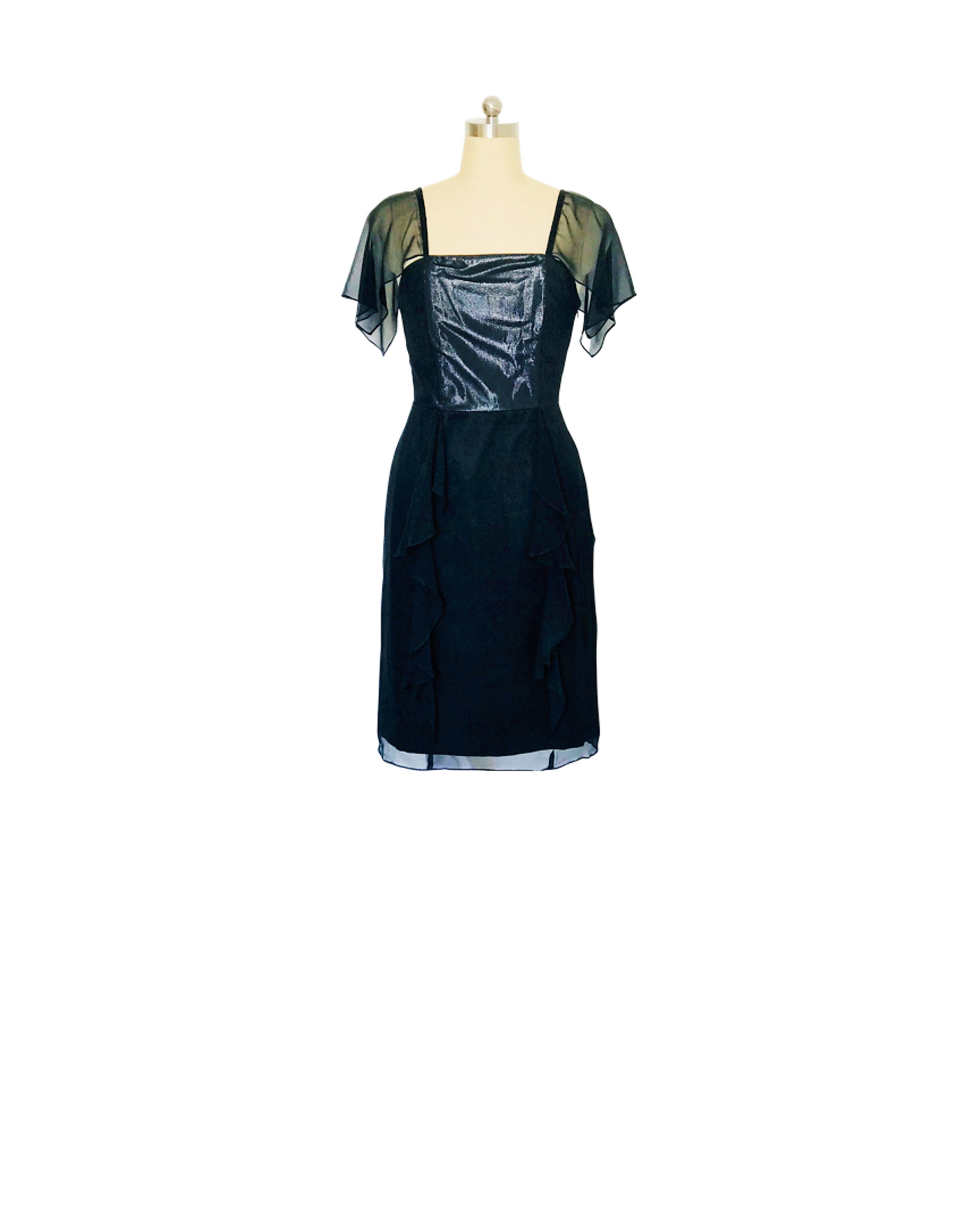 Black Silk Ruffle Cocktail Dress - (50%OFF)