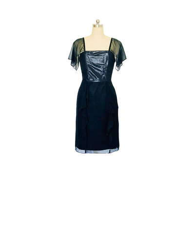 Black Silk Ruffle Cocktail Dress - (50%OFF)