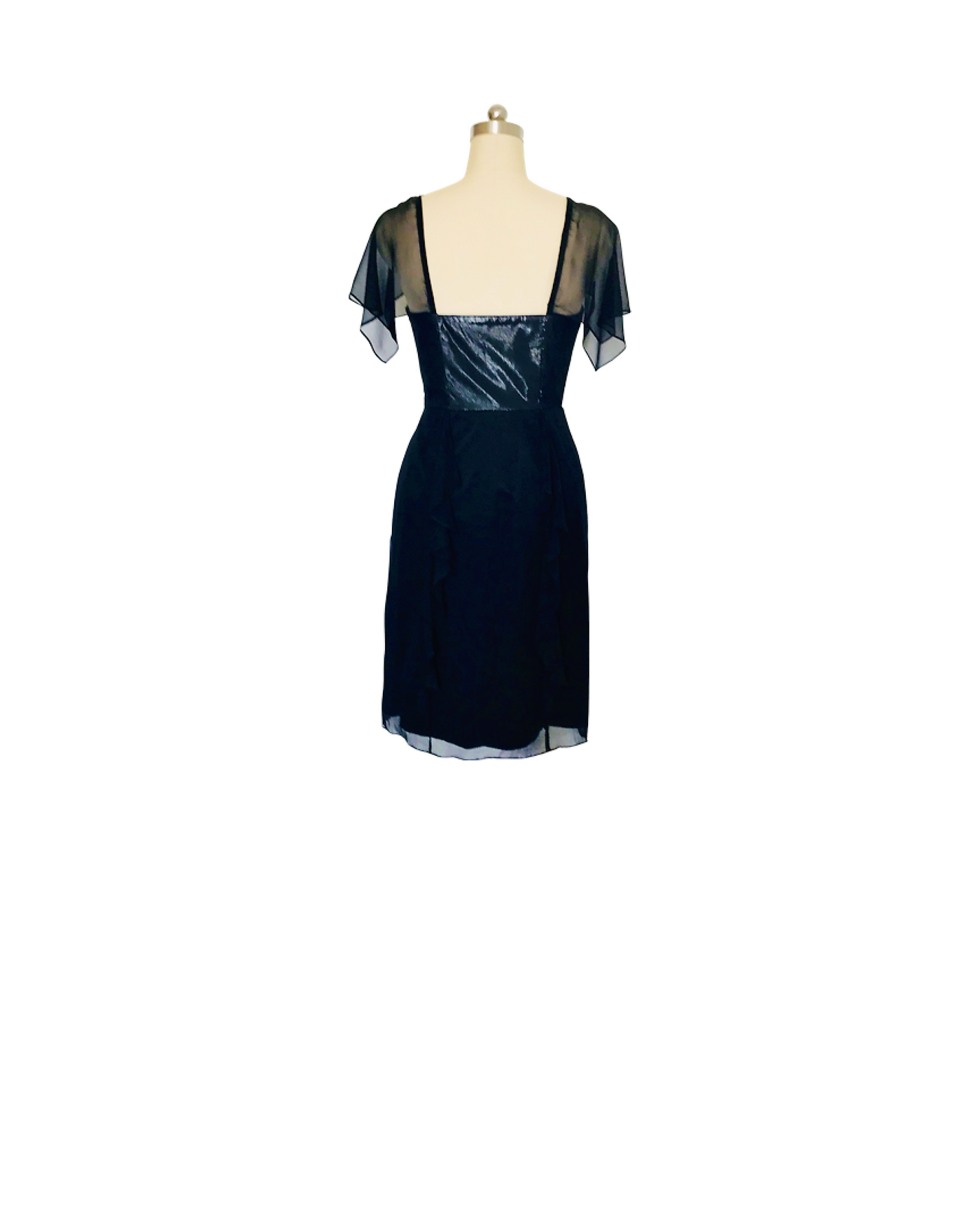 Black Silk Ruffle Cocktail Dress - (50%OFF)