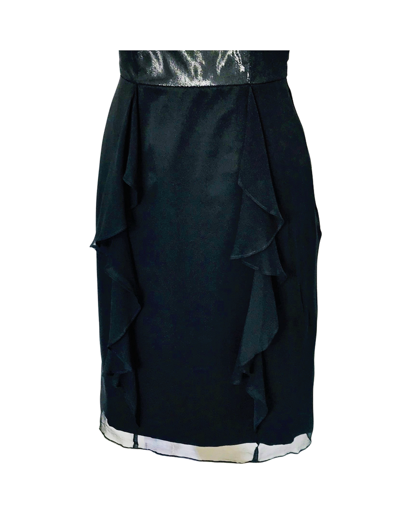 Black Silk Ruffle Cocktail Dress - (50%OFF)