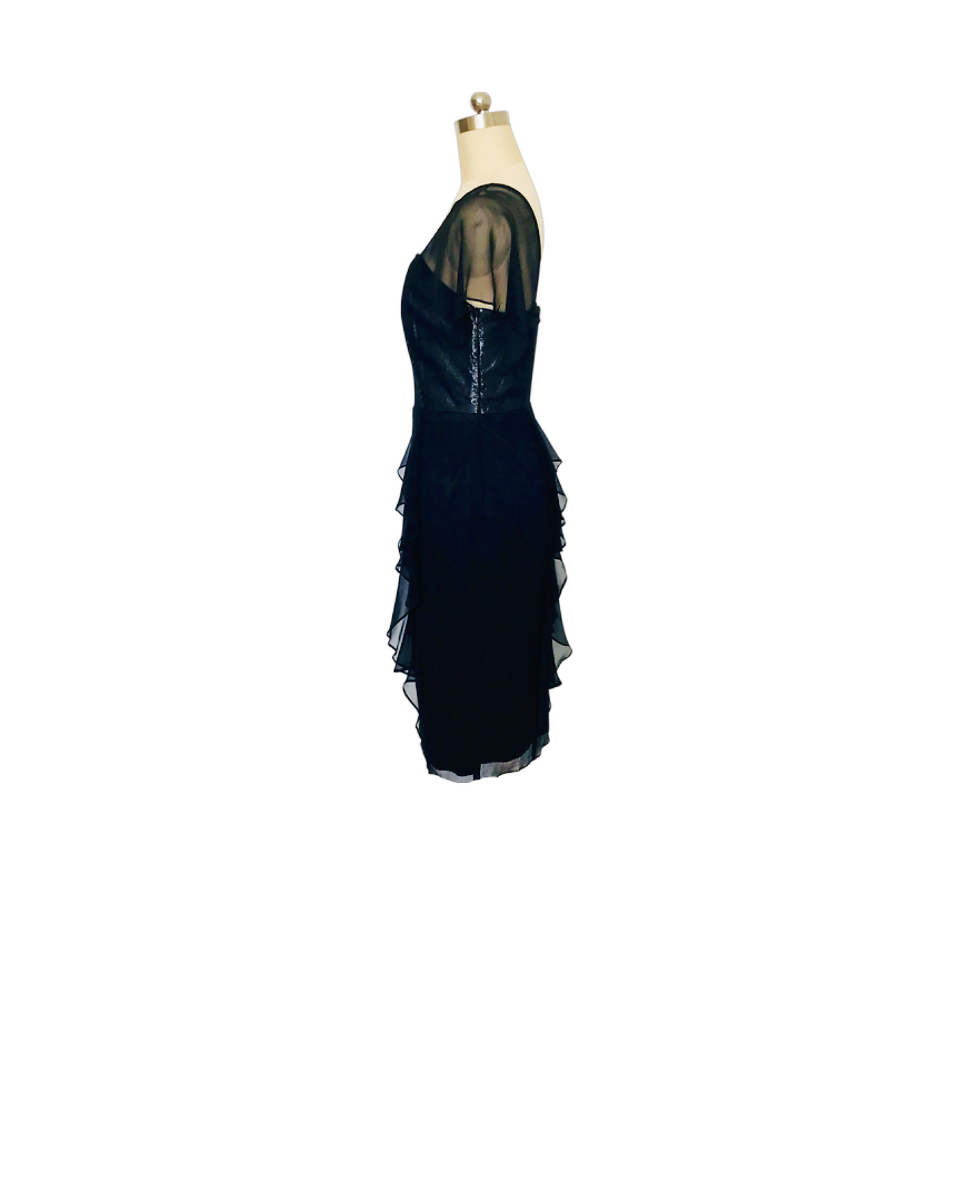 Black Silk Ruffle Cocktail Dress - (50%OFF)
