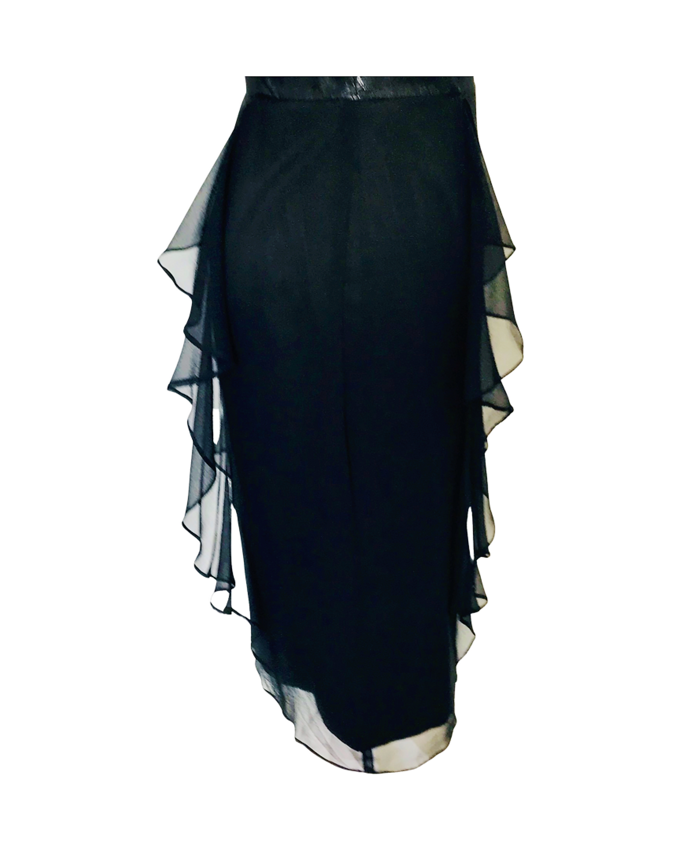 Black Silk Ruffle Cocktail Dress - (50%OFF)