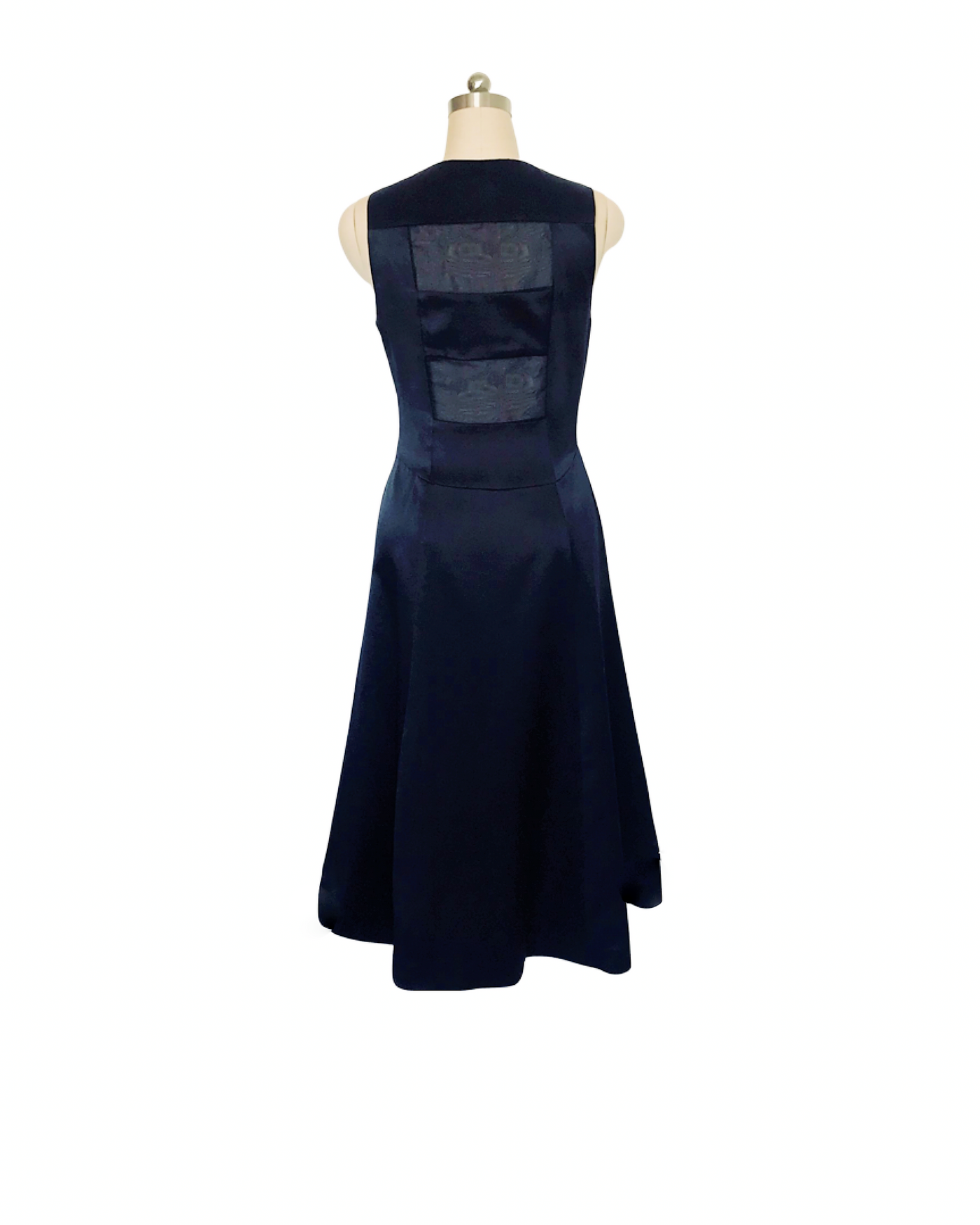 Black Silk Satin and Organza Trim Dress - (50%OFF)