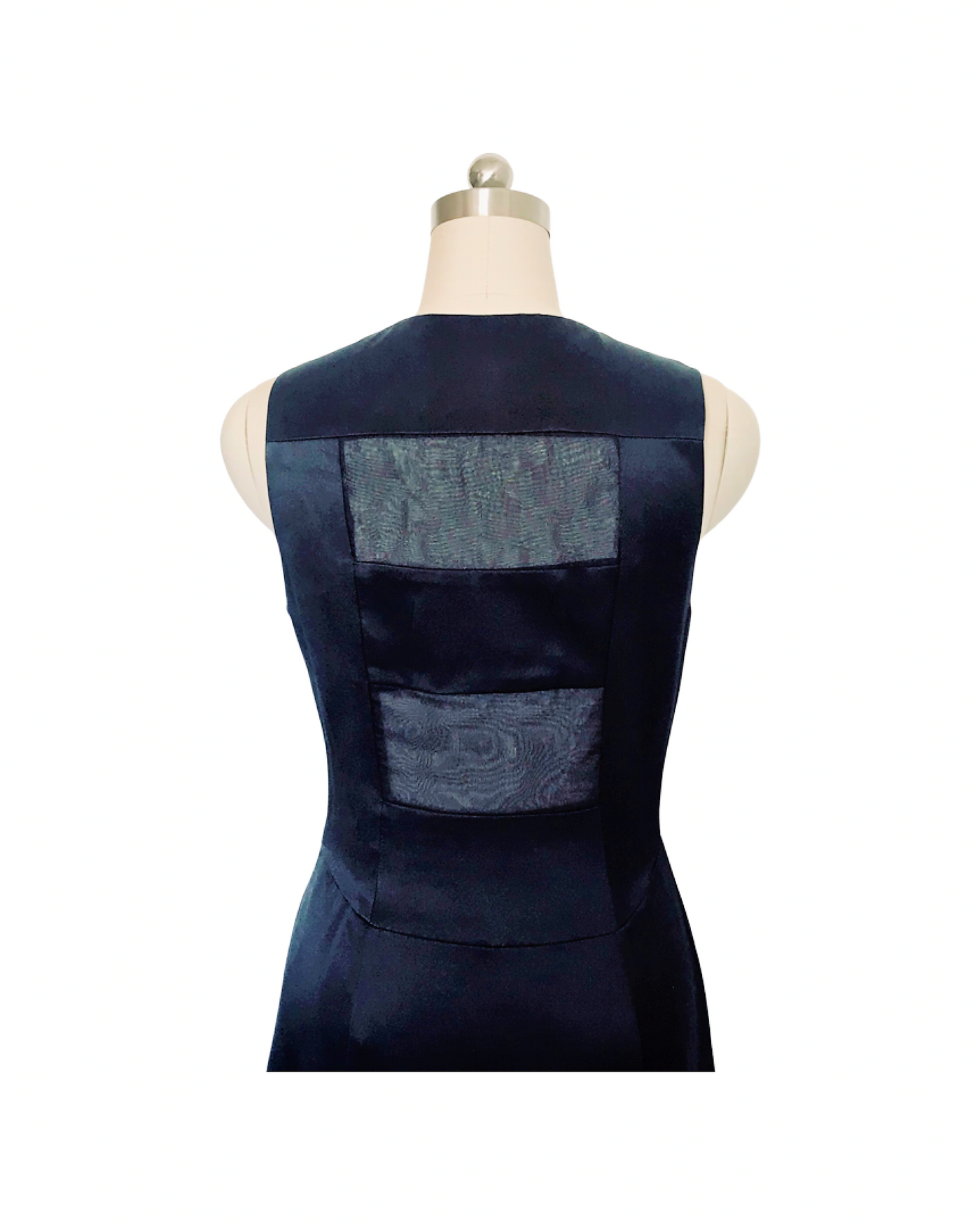 Black Silk Satin and Organza Trim Dress - (50%OFF)