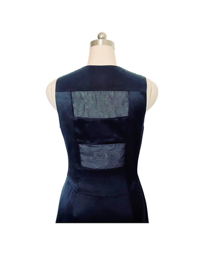 Black Silk Satin and Organza Trim Dress - (50%OFF)