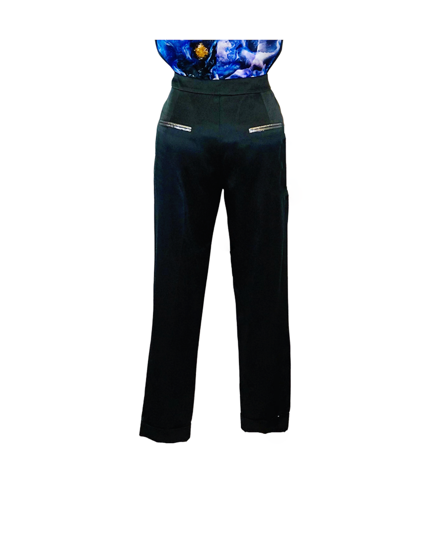 Black Satin Crop Cuff Pants - ( 50% OFF )