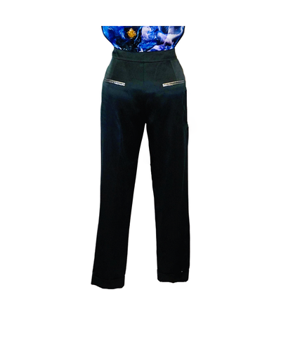 Black Satin Crop Cuff Pants - ( 50% OFF )