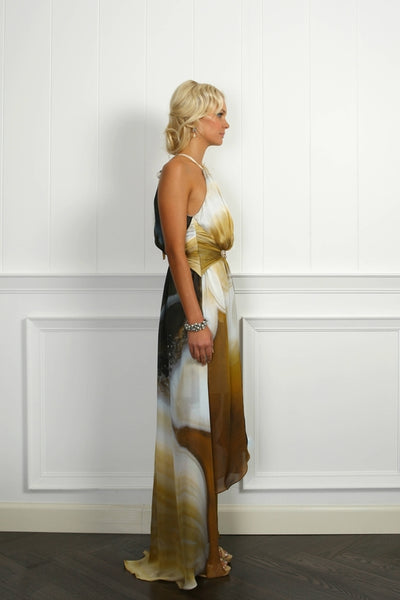 Coral Silk Chiffon beaded Dress - ( 50% OFF )