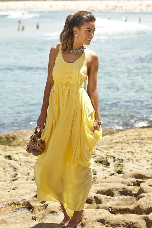 Limoncello Drape Silk Chirimen Dress  - (50%OFF)