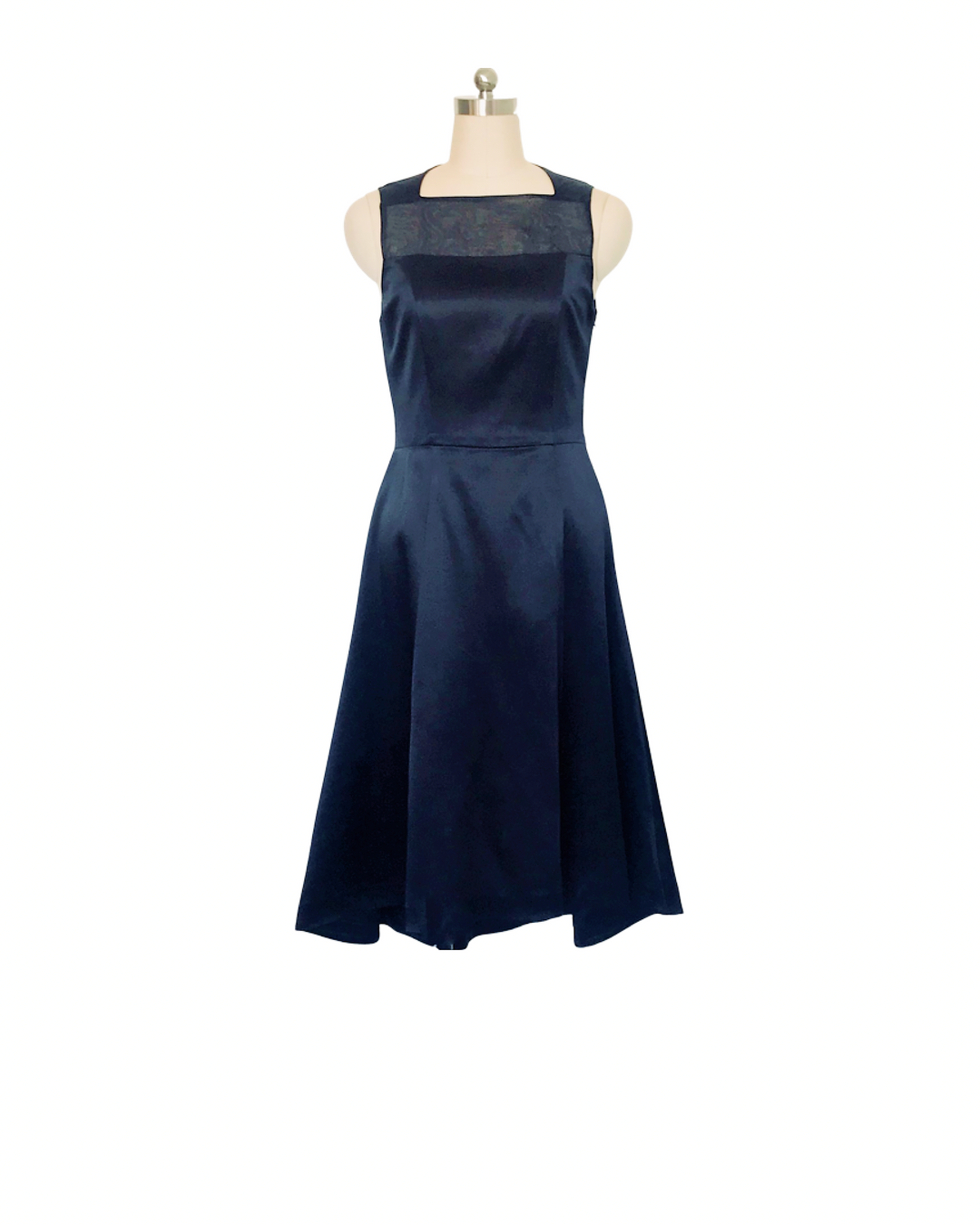 Black Silk Satin and Organza Trim Dress