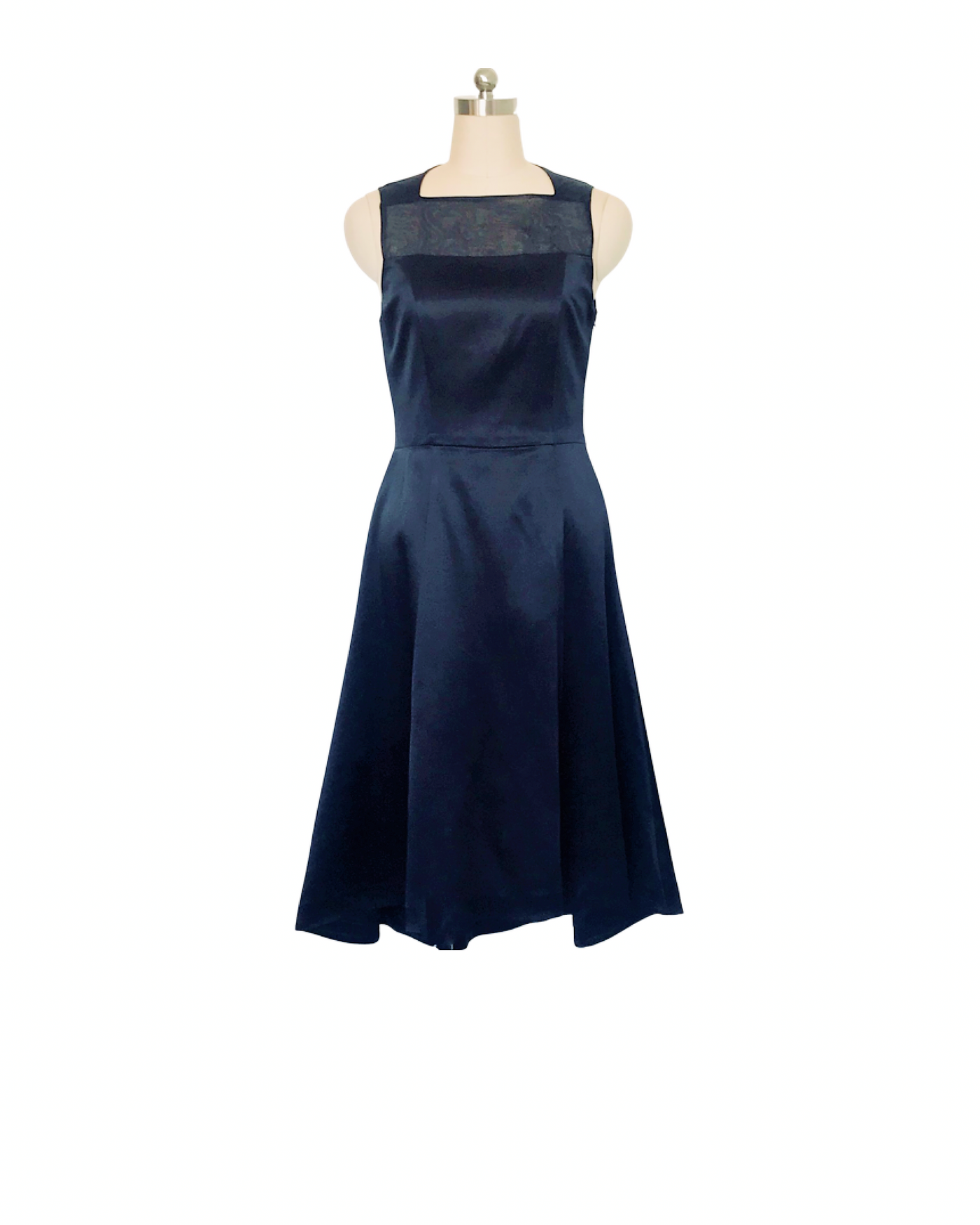 Black Silk Satin and Organza Trim Dress - (50%OFF)