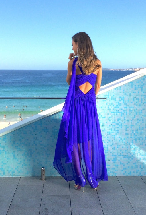 Ruby or Sapphire Cutout Silk Chiffon Dress  - (50%OFF)