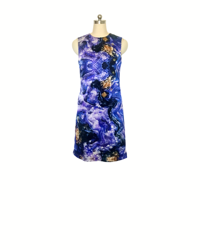 Violet Print Silk Satin Shift Dress - (50%OFF)